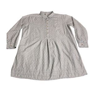 Embellish Top Women L Gray Tunic Shirt Dress Mini Cotton Lagenlook Boho Coquette